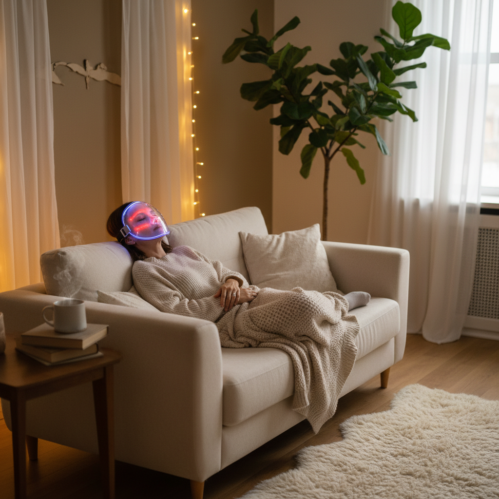 Masque LED - Lifestyle femme à la maison